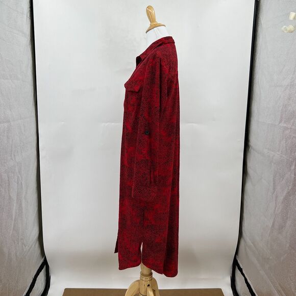 Rock & Republic Animal Print Shirt Dress Women M Medium Red Rolled Sleeves *READ - Picture 3 of 11